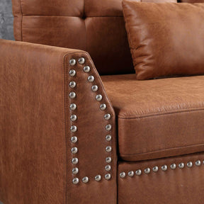 Ovios Living Room 98.42" Wide Flared Arm Suede Fabric or Leathair L Shaped Sofa with Ottoman-Light Brown