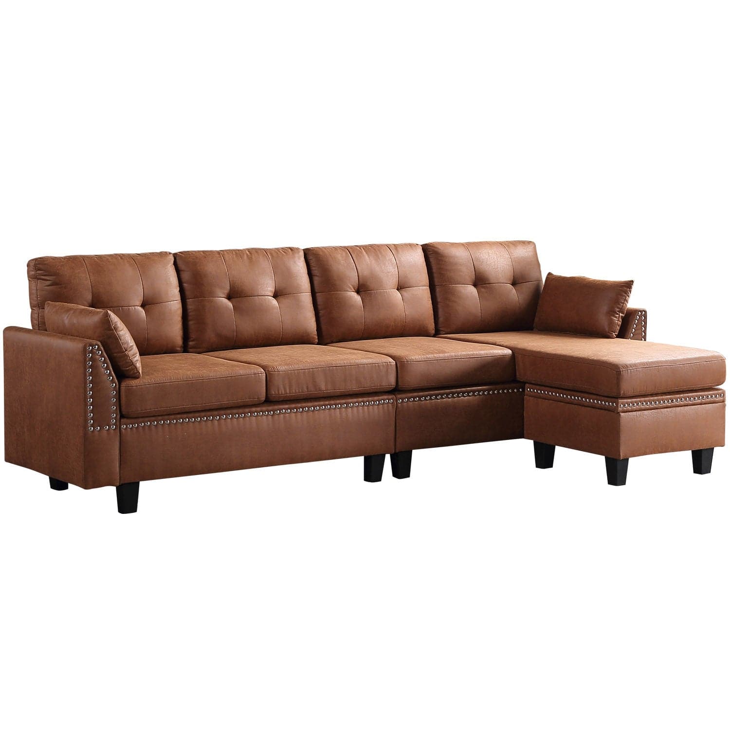 Ovios Living Room 98.42" Wide Flared Arm Suede Fabric or Leathair L Shaped Sofa with Ottoman-Light Brown