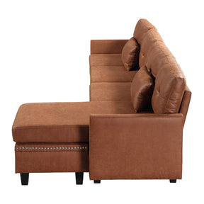 Ovios Living Room 98.42" Wide Flared Arm Suede Fabric or Leathair L Shaped Sofa with Ottoman-Light Brown