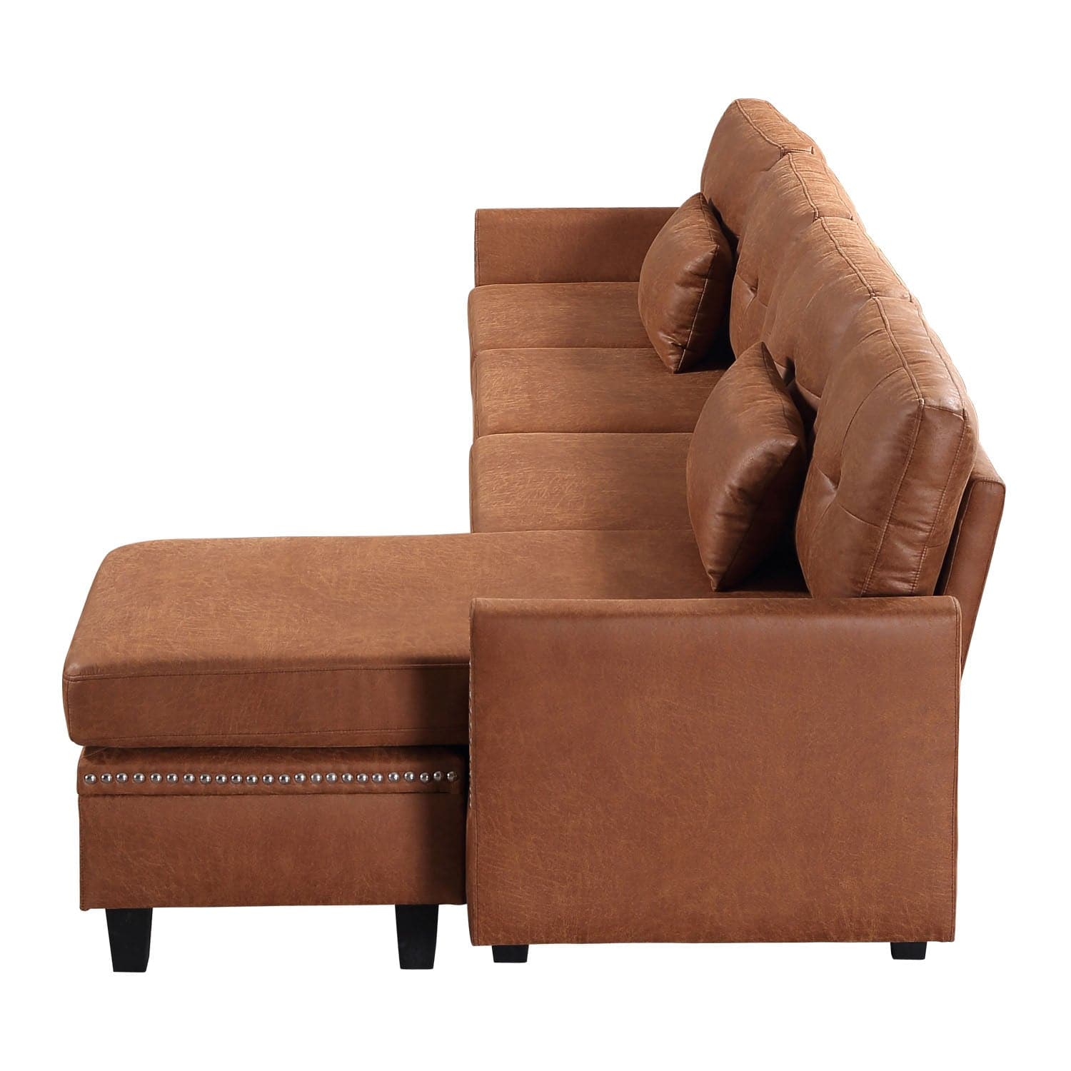 Ovios Living Room 98.42" Wide Flared Arm Suede Fabric or Leathair L Shaped Sofa with Ottoman-Light Brown