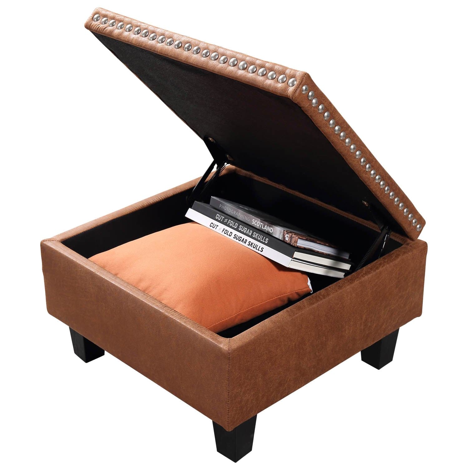 Ovios Living Room 98.42" Wide Flared Arm Suede Fabric or Leathair L Shaped Sofa with Ottoman-Light Brown