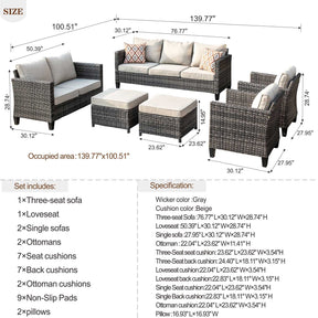 Ovios Patio Furniture Set New Vultros 7-Person High Back Sectional Sofa with Cushions