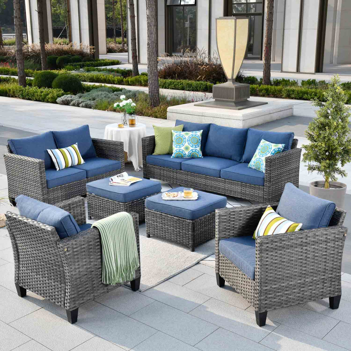 #Color_Grey Wicker Denim Blue Cushion