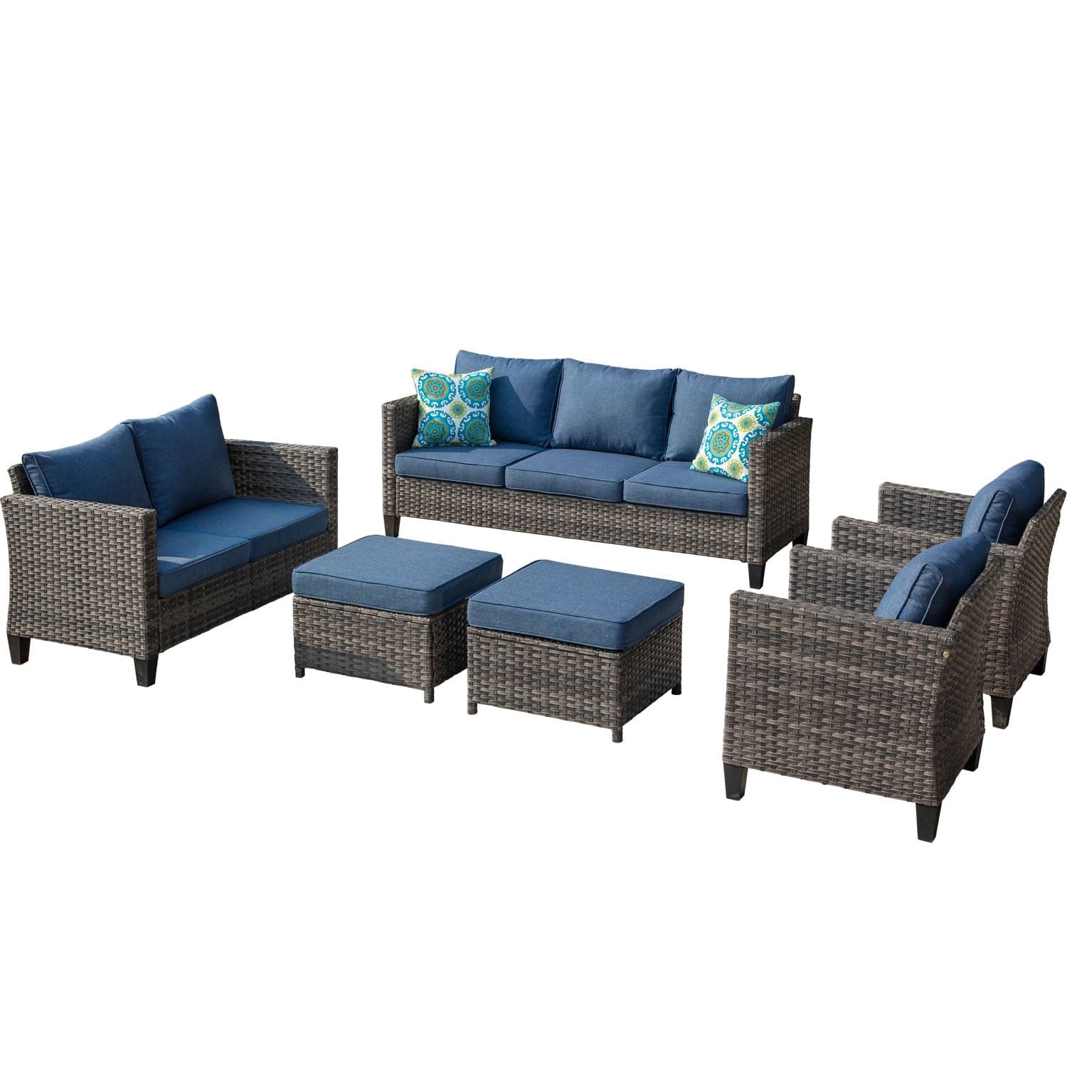 Ovios Patio Furniture Set New Vultros 7-Person High Back Sectional Sofa with Cushions