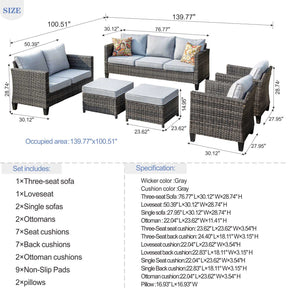 Ovios Patio Furniture Set New Vultros 7-Person High Back Sectional Sofa with Cushions