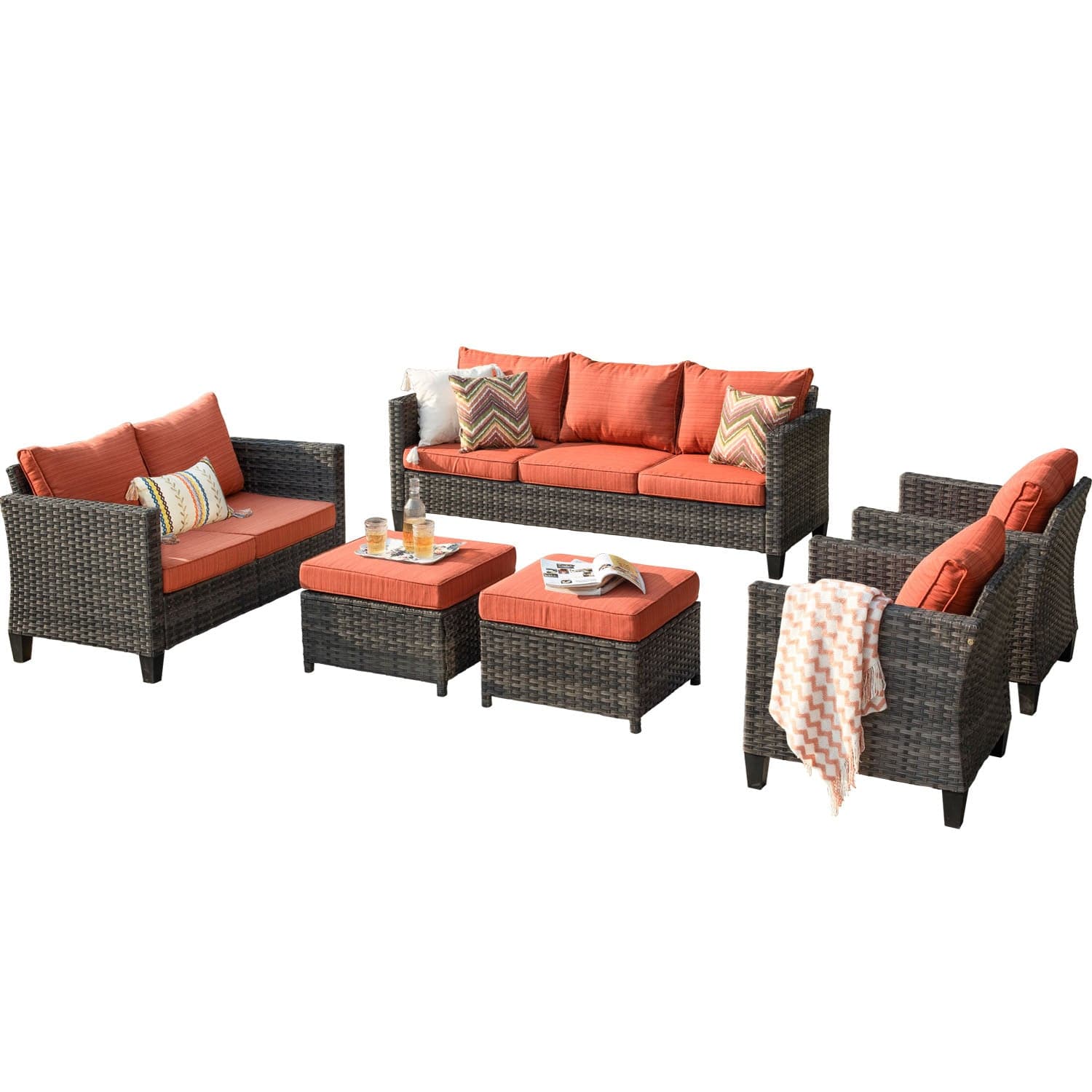 Ovios Patio Furniture Set New Vultros 7-Person High Back Sectional Sofa with Cushions