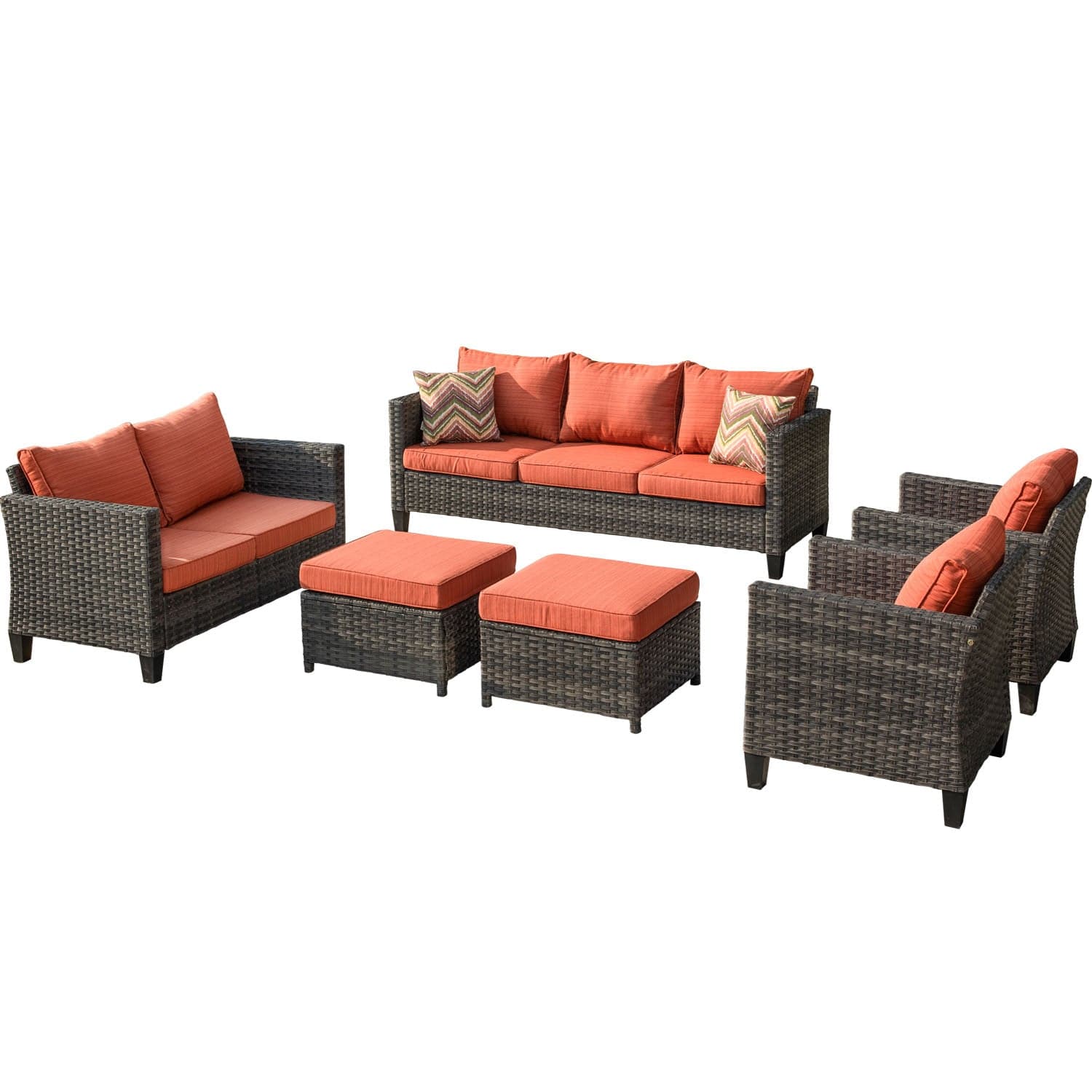 Ovios Patio Furniture Set New Vultros 7-Person High Back Sectional Sofa with Cushions