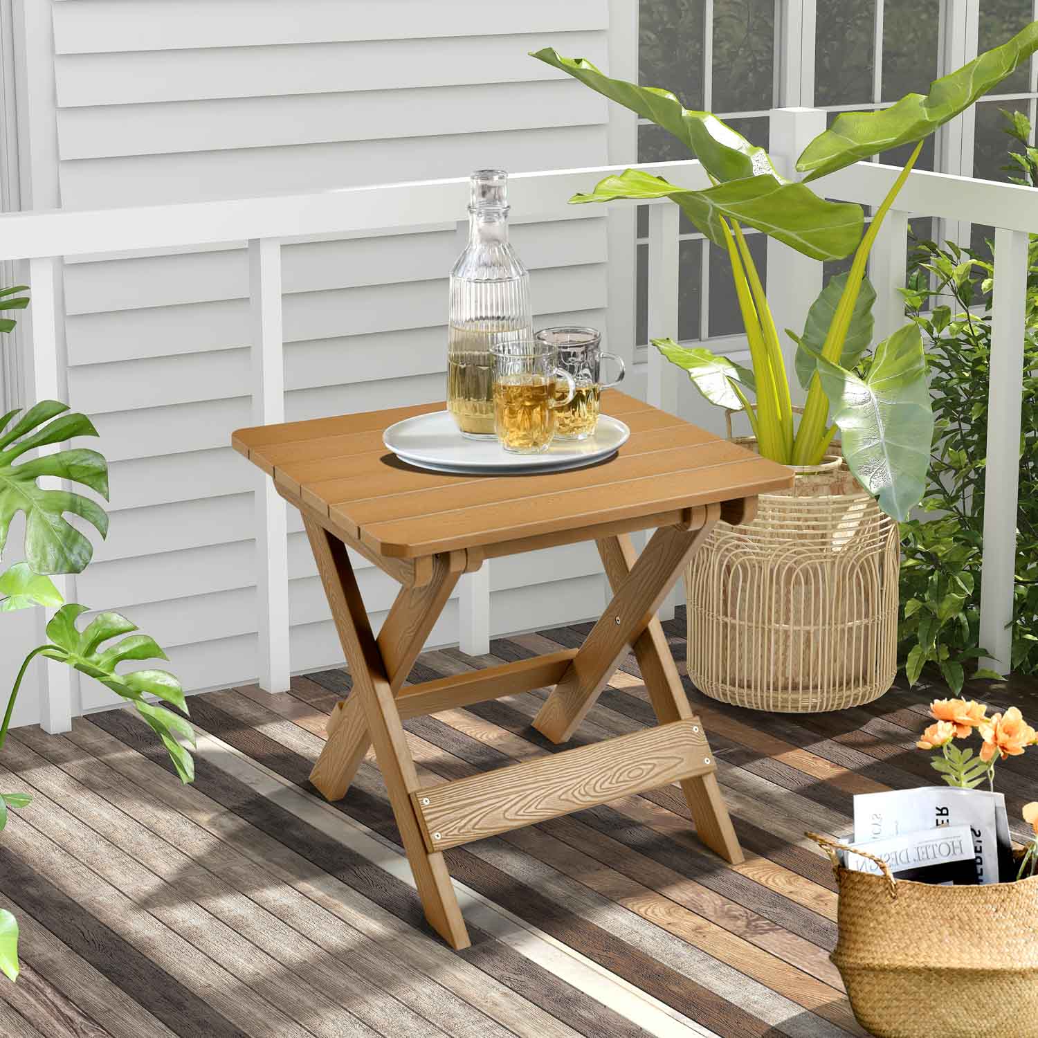 Ovios Bistro Set Table with Waterproof Plastic Frame
