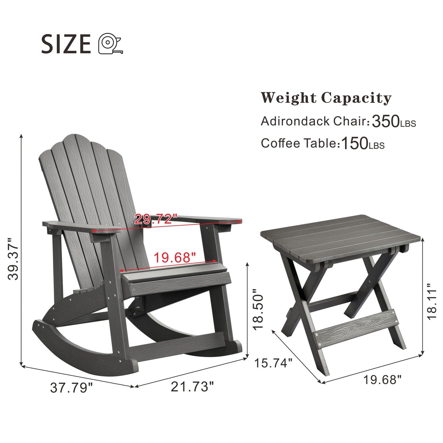 Ovios Patio Table and Chairs 3-Piece with Adirondack Chair and Folded Table