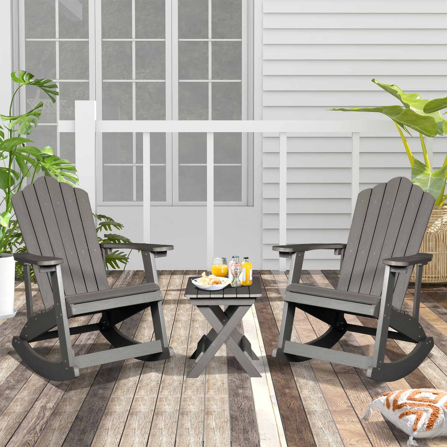 Ovios Patio Table and Chairs 3-Piece with Adirondack Chair and Folded Table