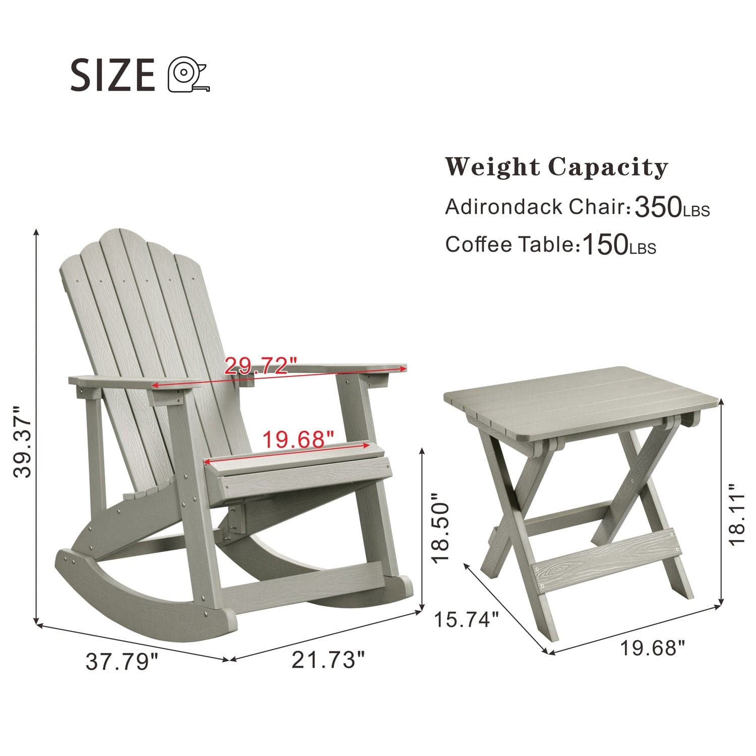 Ovios Patio Table and Chairs 3-Piece with Adirondack Chair and Folded Table