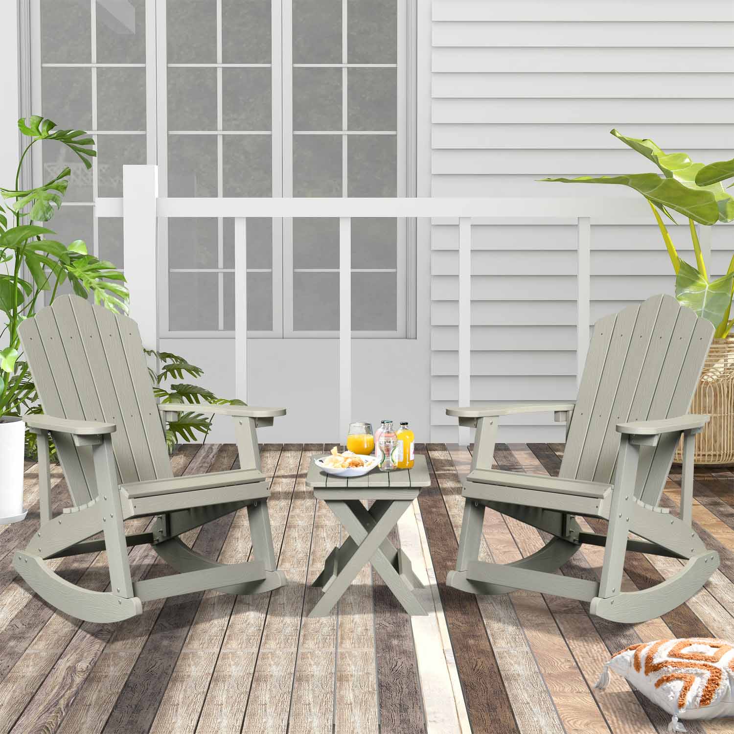 Ovios Patio Table and Chairs 3-Piece with Adirondack Chair and Folded Table
