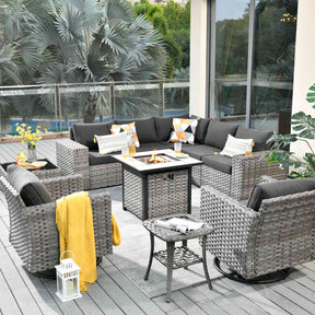 Ovios 10 Pieces Patio Furniture with 7.68'' Handrails and 30'' Fire Pit Table Rocking Chair