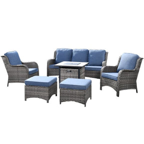Ovios Patio Conversation Set 6-Piece with 30' Fire Pit Table and Kenard Set