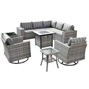Ovios 10 Pieces Patio Furniture with 7.68'' Handrails and 30'' Fire Pit Table Rocking Chair
