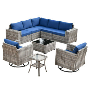 Ovios 9 Pieces Outdoor Furniture with 7.68'' Broad Handrails and Rocking Chair