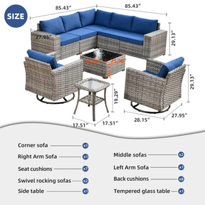 Ovios 9 Pieces Outdoor Furniture with 7.68'' Broad Handrails and Rocking Chair