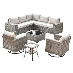Ovios 9 Pieces Outdoor Furniture with 7.68'' Broad Handrails and Rocking Chair