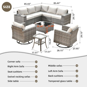 Ovios 9 Pieces Outdoor Furniture with 7.68'' Broad Handrails and Rocking Chair