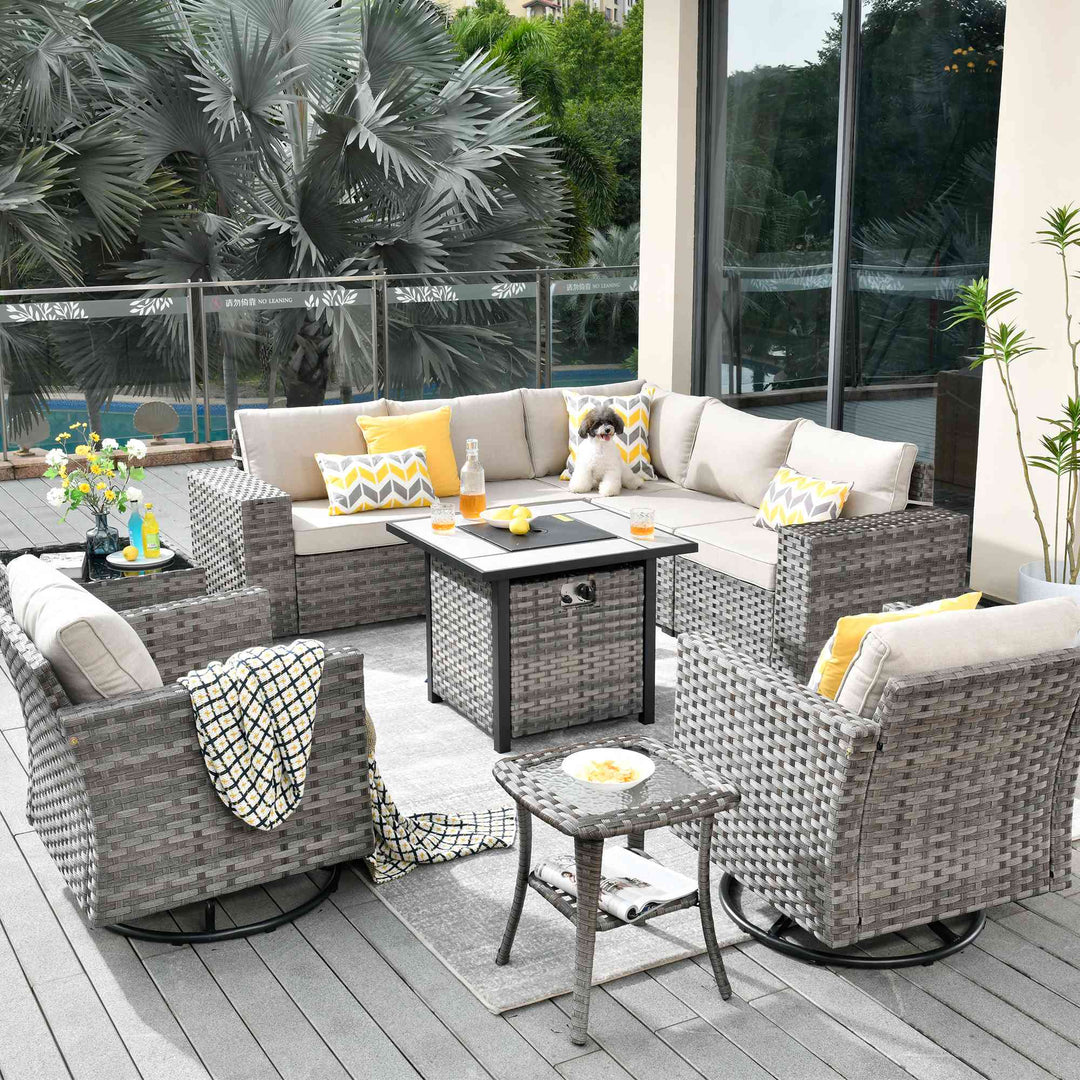 10-Piece Outdoor Set Patio Set, Fire Pit Swivel Chairs