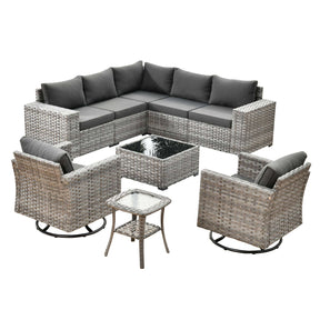 Ovios 9 Pieces Outdoor Furniture with 7.68'' Broad Handrails and Rocking Chair