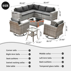 Ovios 9 Pieces Outdoor Furniture with 7.68'' Broad Handrails and Rocking Chair