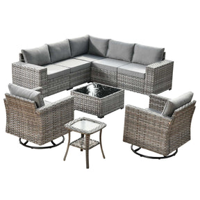 Ovios 9 Pieces Outdoor Furniture with 7.68'' Broad Handrails and Rocking Chair