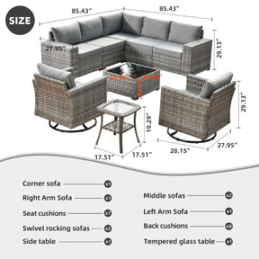 Ovios 9 Pieces Outdoor Furniture with 7.68'' Broad Handrails and Rocking Chair