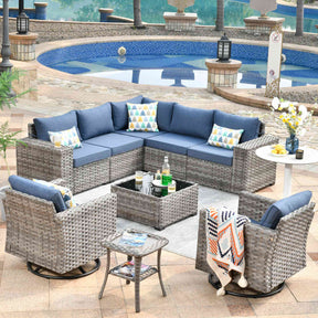 Ovios 9 Pieces Outdoor Furniture with 7.68'' Broad Handrails and Rocking Chair