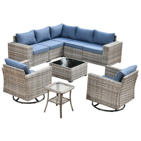 Ovios 9 Pieces Outdoor Furniture with 7.68'' Broad Handrails and Rocking Chair