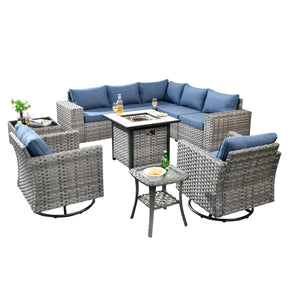 Ovios 10 Pieces Patio Furniture with 7.68'' Handrails and 30'' Fire Pit Table Rocking Chair