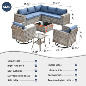 Ovios 9 Pieces Outdoor Furniture with 7.68'' Broad Handrails and Rocking Chair