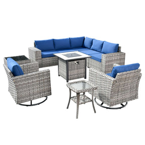 Ovios 10 Pieces Patio Furniture with 7.68'' Handrails and 30'' Fire Pit Table Rocking Chair