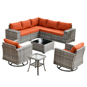 Ovios 9 Pieces Outdoor Furniture with 7.68'' Broad Handrails and Rocking Chair