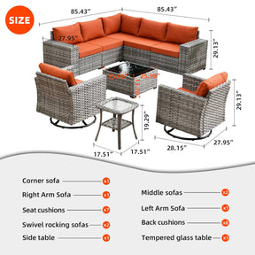 Ovios 9 Pieces Outdoor Furniture with 7.68'' Broad Handrails and Rocking Chair