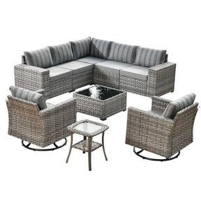 Ovios 9 Pieces Outdoor Furniture with 7.68'' Broad Handrails and Rocking Chair