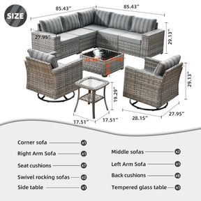 Ovios 9 Pieces Outdoor Furniture with 7.68'' Broad Handrails and Rocking Chair
