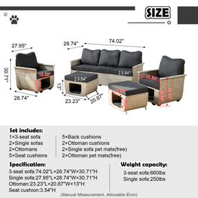 Ovios Patio Conversation Set 5 Pieces Beige Wicker with Multifunctional Storage