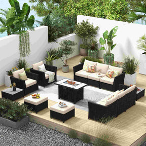 Ovios Patio Conversation Set Rimaru 13-Piece with 42'' Rectangle Propane Fire Pit Table
