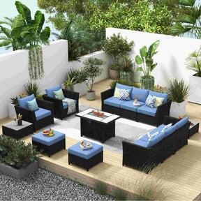 Ovios Patio Conversation Set Rimaru 13-Piece with 42'' Rectangle Propane Fire Pit Table
