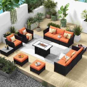 Ovios Patio Conversation Set Rimaru 13-Piece with 42'' Rectangle Propane Fire Pit Table