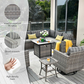 Ovios 10 Pieces Patio Furniture with 7.68'' Handrails and 30'' Fire Pit Table Rocking Chair