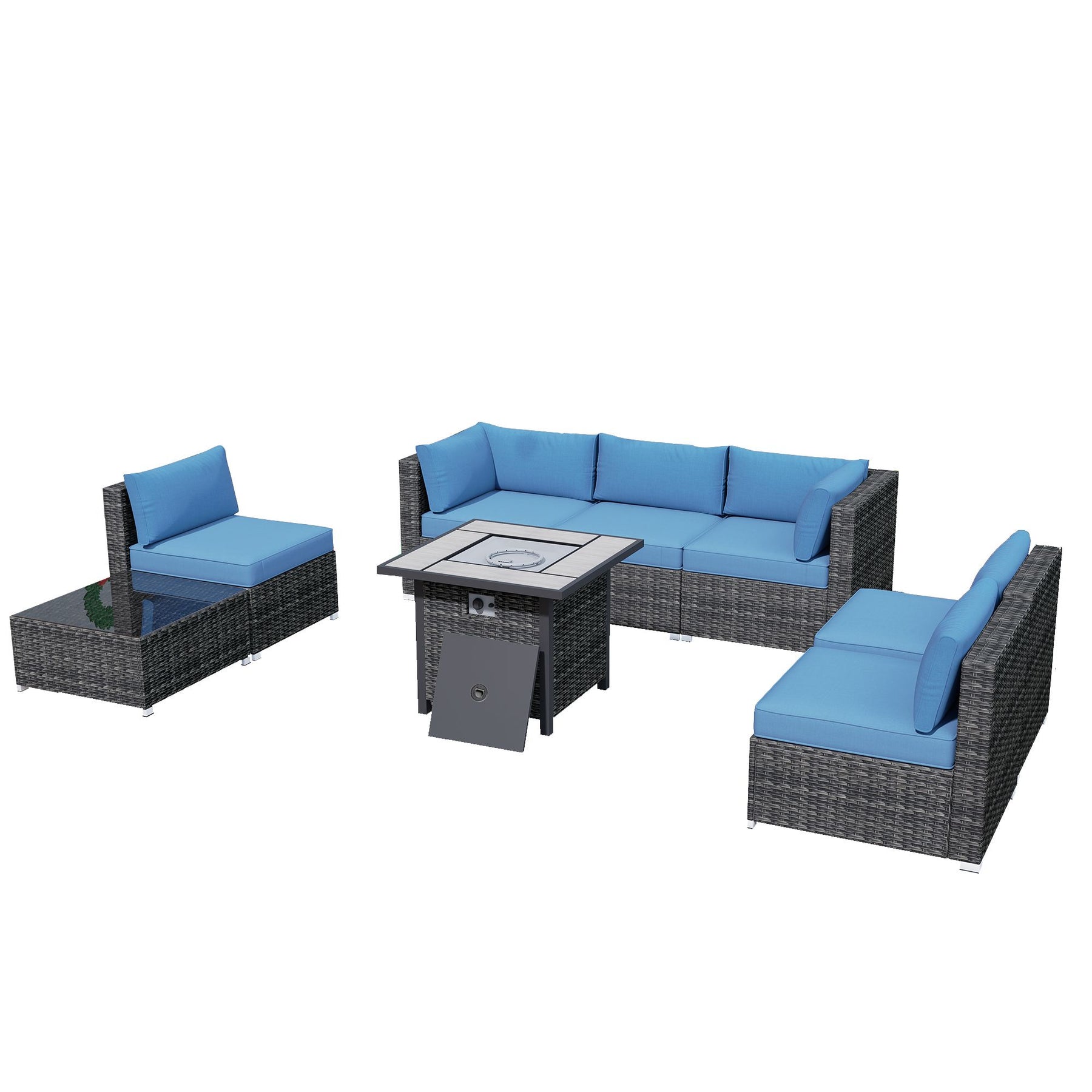 Ovios Outdoor Sectional Furniture 8-Piece with 30'' Fire Pit Table