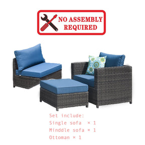Ovios Outdoor Furniture 3-Piece Patio Chair with Ottoman, King Series, No Assemble Required