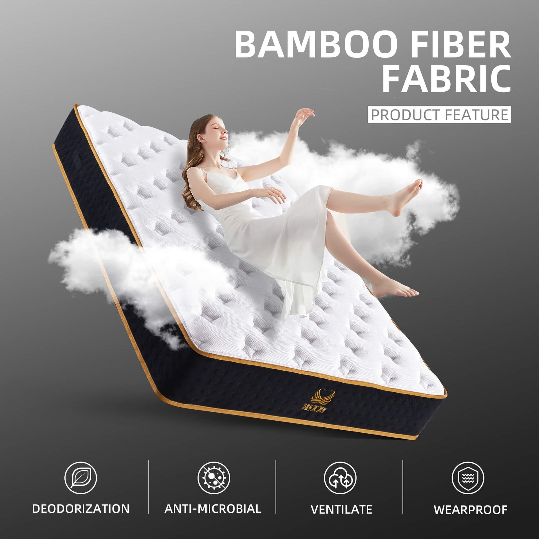 Xizzi 12" Medium Hybrid Mattress Bamboo Fiber Fabric Cooling Gel Memory Foam