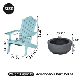 Ovios Outdoor Chairs 3-Piece Adirondack Chair with 23.62'' Dark Grey Fire Pit