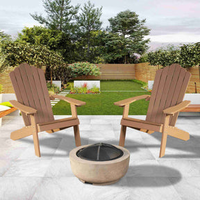 Ovios Outdoor Chairs 3-Piece Adirondack Chair with 23.62'' Light Brown Fire Pit