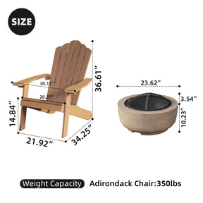 Ovios Outdoor Chairs 3-Piece Adirondack Chair with 23.62'' Light Brown Fire Pit