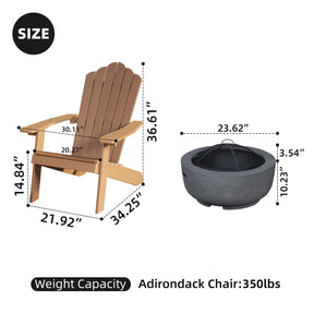 Ovios Outdoor Chairs 3-Piece Adirondack Chair with 23.62'' Dark Grey Fire Pit