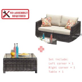 Ovios Patio Furniture Set Bigger Size 3-Piece Couch with Table, King Series, No Assembly Required